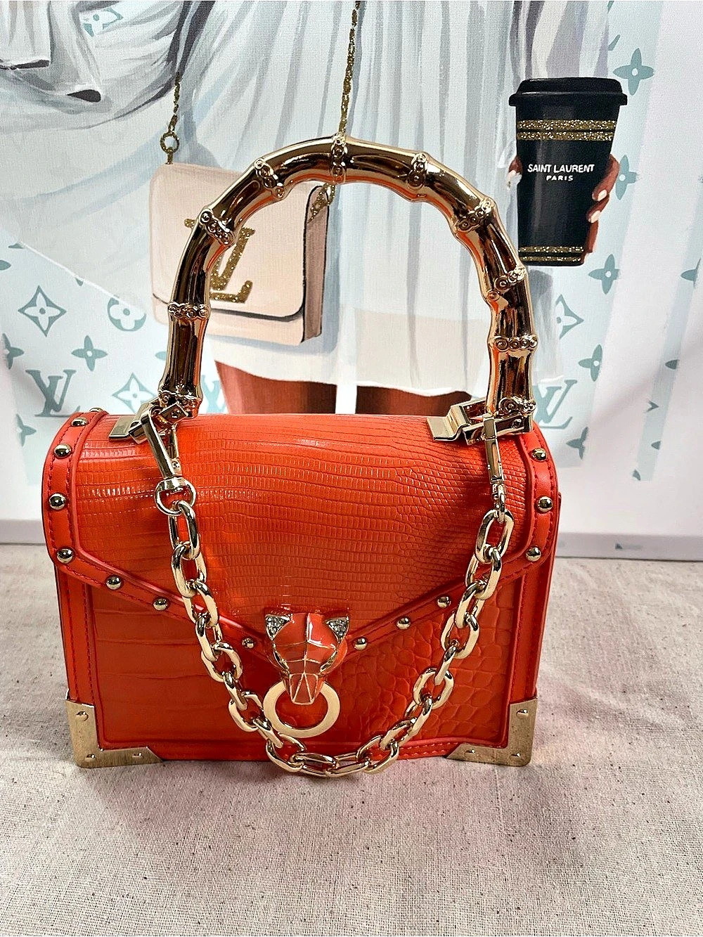 Aldo Orange Crocodile-Embossed Shoulder Bag